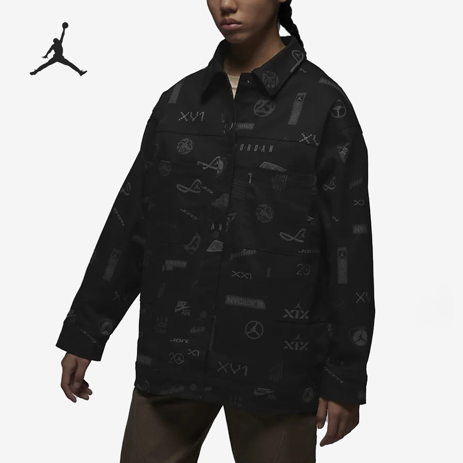 Nike/耐克正品Jordan女子春新款印花衬衫式夹克DX0385-010