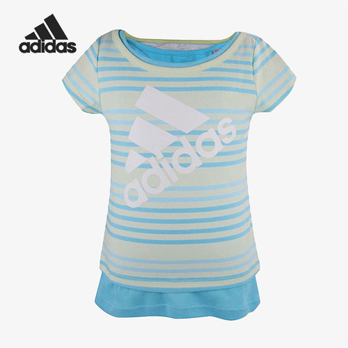 Adidas/阿迪达斯正品2026春季款小童日常圆领套头条纹短袖AP6454