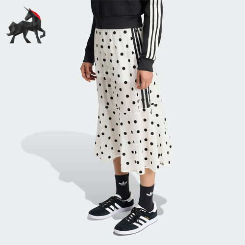 Adidas/阿迪达斯正品三叶草女士时尚休闲薄纱波点半身裙KV1176
