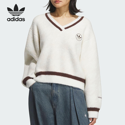 Adidas/阿迪达斯正品三叶草女士休闲V领复古针织耐穿套头衫KC2687