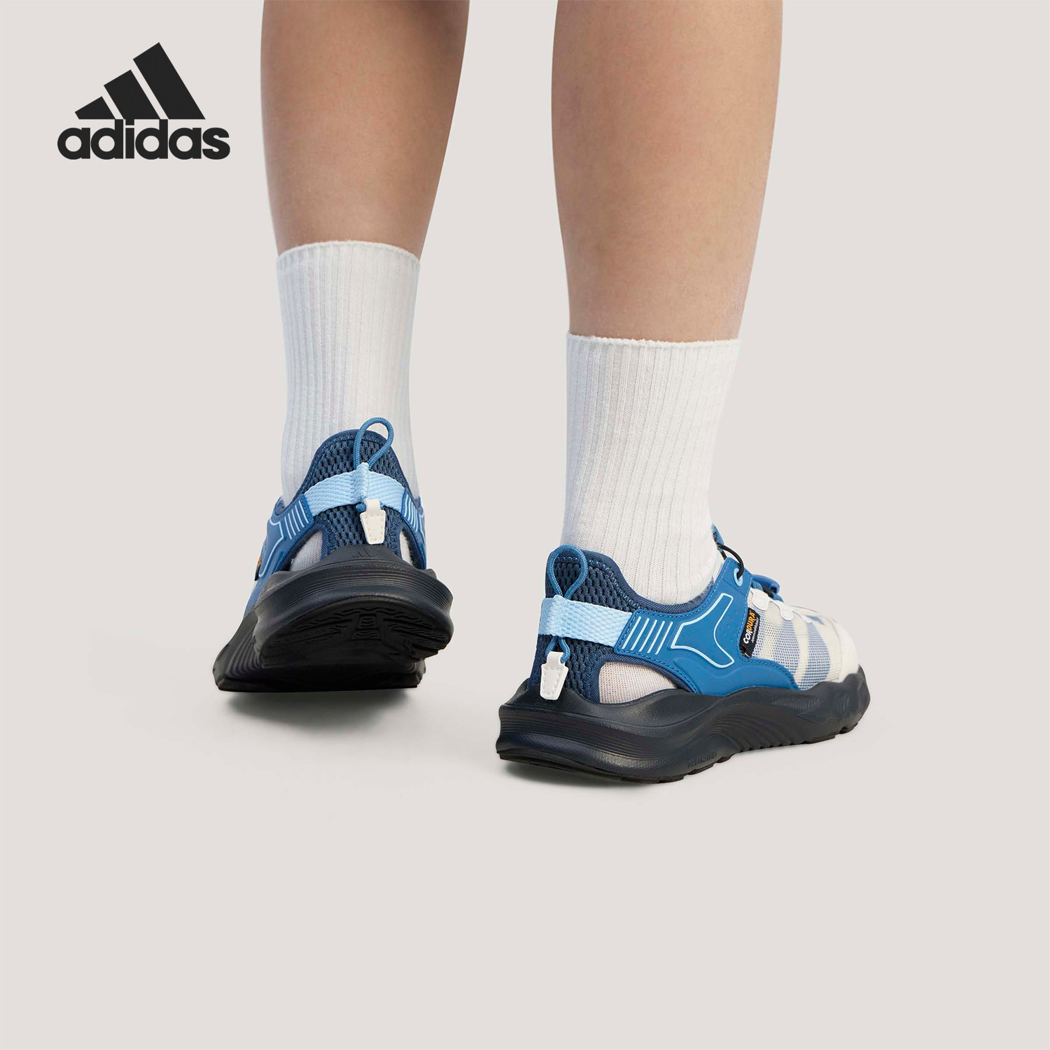 Adidas/阿迪达斯官方正品AEROFINSHOES新款儿童白蓝色凉鞋KK4568