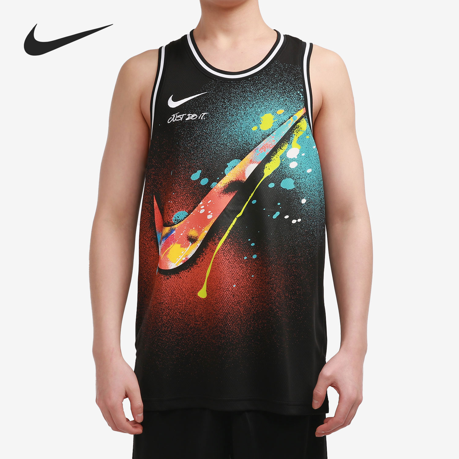 耐克男子黑色印花无袖运动t恤