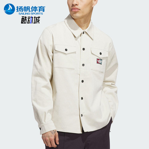 Adidas/阿迪达斯正品三叶草男女经典灯芯绒翻领简约衬衫JX5443