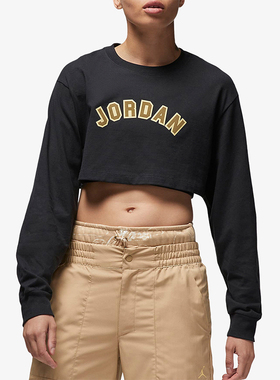 Nike/耐克正品JORDAN女士运动休闲经典短款印花长袖T恤FD0107-010