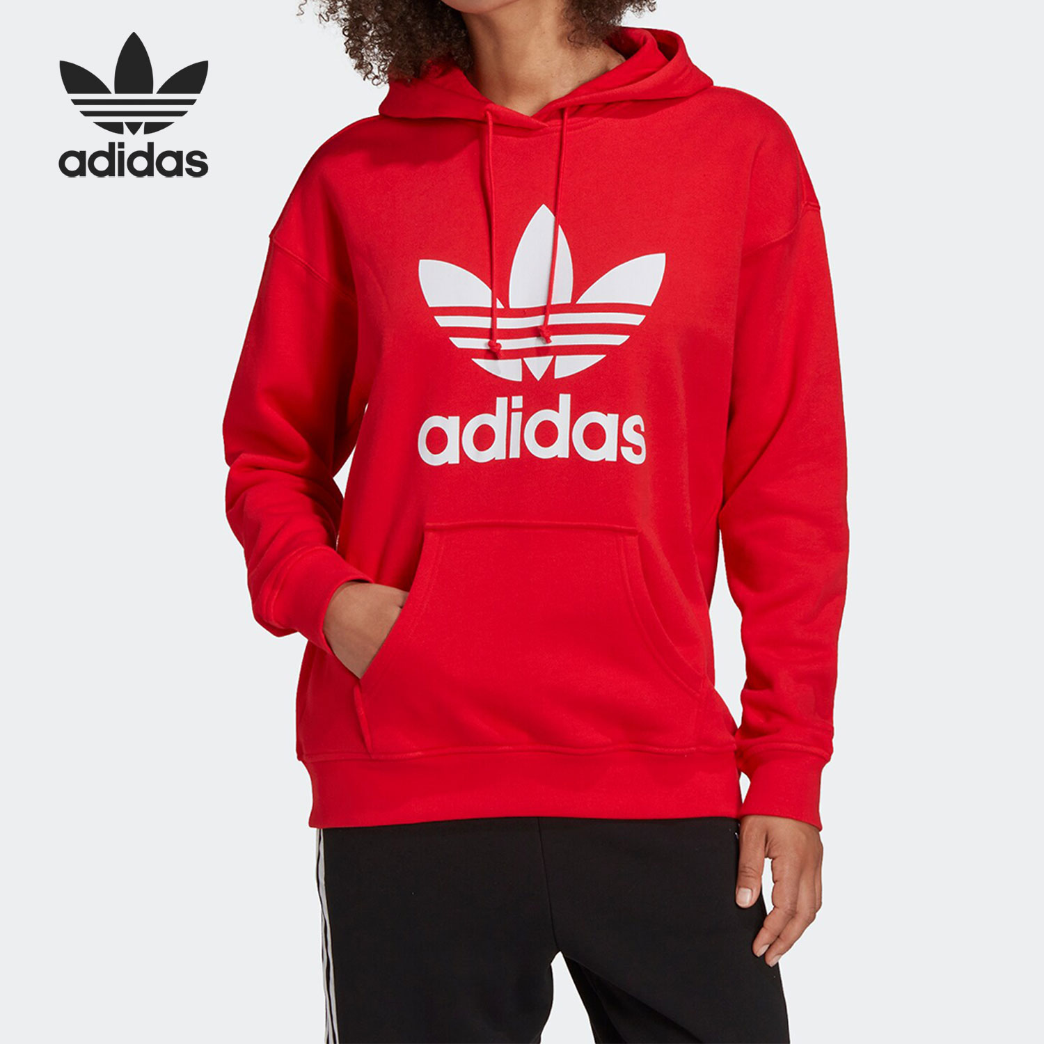 adidas/阿迪达斯官方正品新款三叶草连帽套头女子运动卫衣he6953