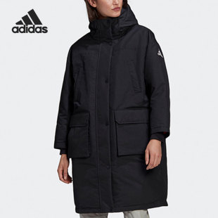 连帽保暖运动羽绒服 Adidas 阿迪达斯官方正品 女子中长款 GF0010