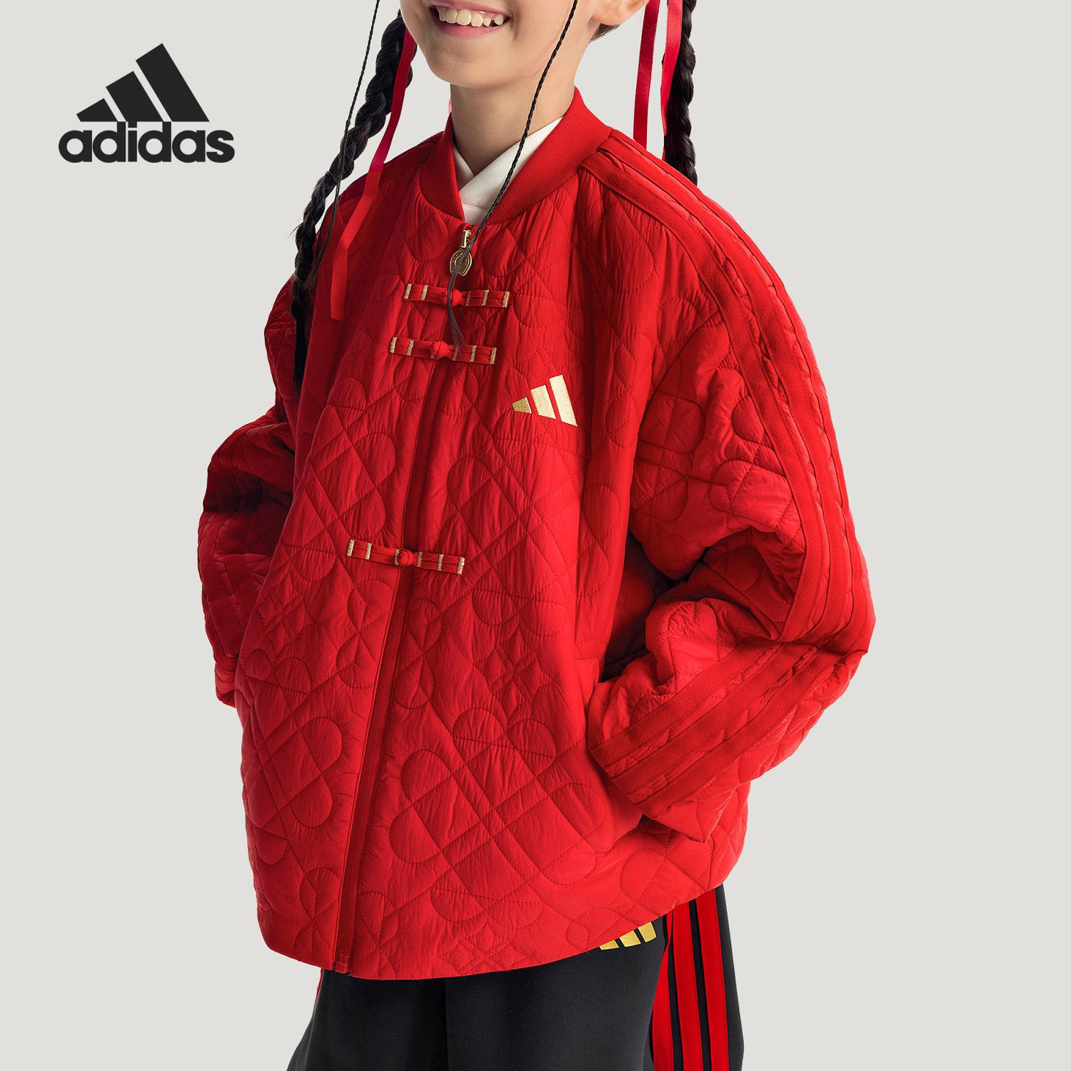 Adidas/阿迪达斯正品2025冬季款儿童运动立领新中式棉服KG5941