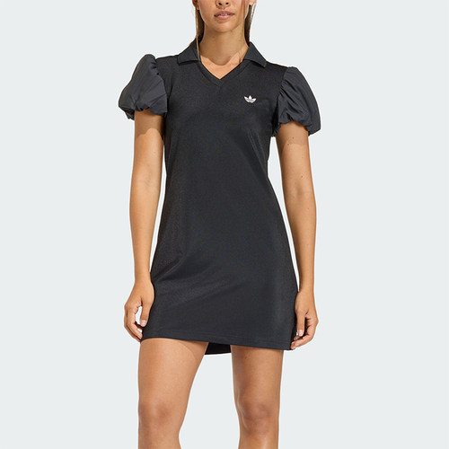 Adidas/阿迪达斯正品三叶草针织经典复古翻领修身连衣裙KD0302