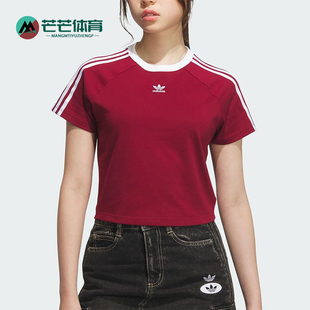 Adidas/阿迪达斯正品三叶草女士修身三条纹圆领透气短袖KF0314
