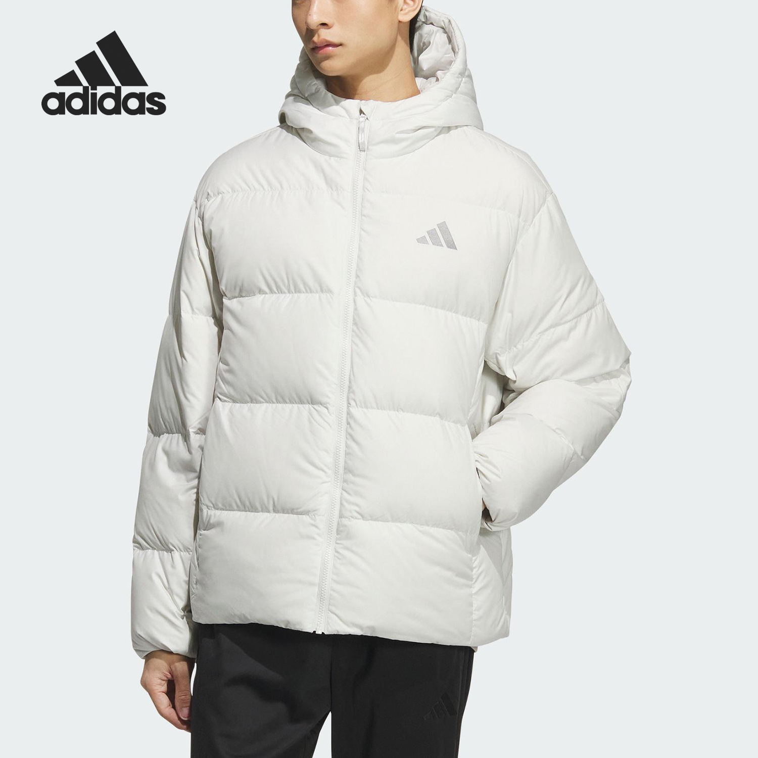 Adidas/阿迪达斯正品2025男士保暖户外连帽运动羽绒服KC2477