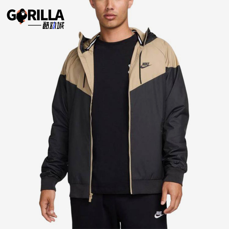 Nike/耐克正品风衣新款男卡其黑色柔软连帽夹克727325-017
