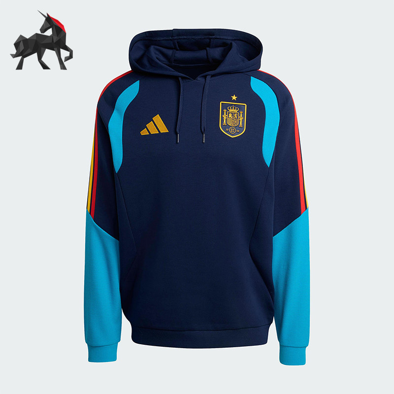 Adidas/阿迪达斯正品2025冬季款男士套头连帽拼接足球卫衣KA3503