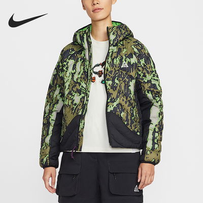 耐克女士连帽保暖时尚拼接棉服