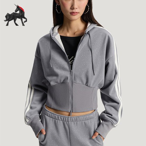 Adidas/阿迪达斯正品DCE KN JKT 1女士条纹针织时尚外套KX8906