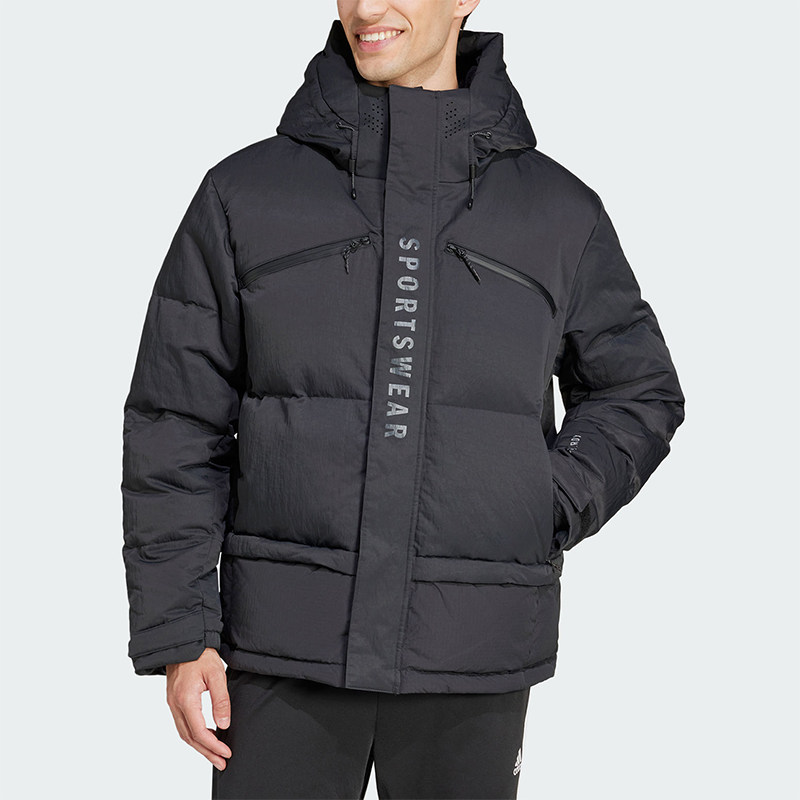 阿迪达斯男士保暖运动连帽羽绒服