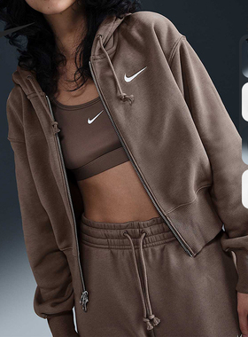 Nike/耐克正品2025女士短款针织连帽跑步经典户外外套HJ0941-480