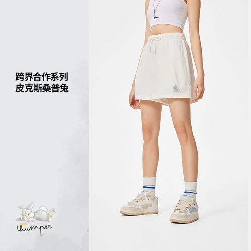 李宁正品X桑普兔联名系列女子简约耐穿宽松休闲短裤AKSU658