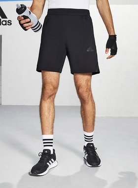 阿迪达斯短裤男裤2025夏季正黑色梭织运动裤速干透气五分裤FT2837