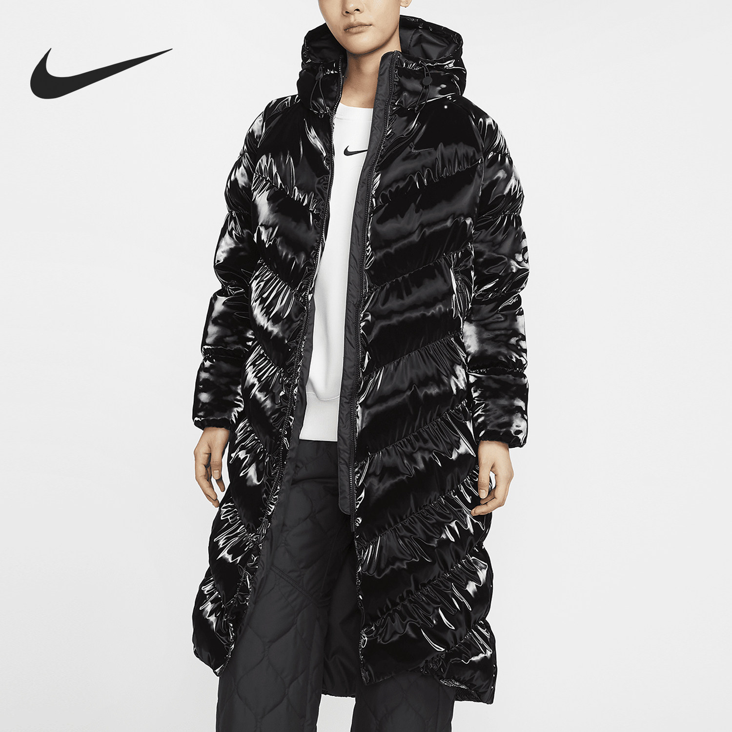 Nike/耐克官方正品当季新款女士亮面加厚长款棉服FV7828-010