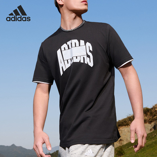 透气圆领短袖 Adidas 男子运动时尚 夏季 T恤IC1682 阿迪达斯正品