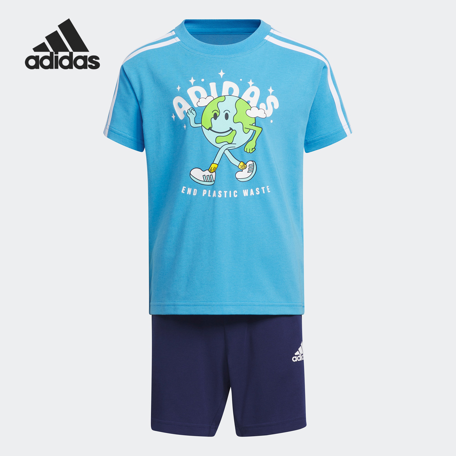 Adidas/阿迪达斯正品夏季新款小童运动休闲短袖套装IQ0847