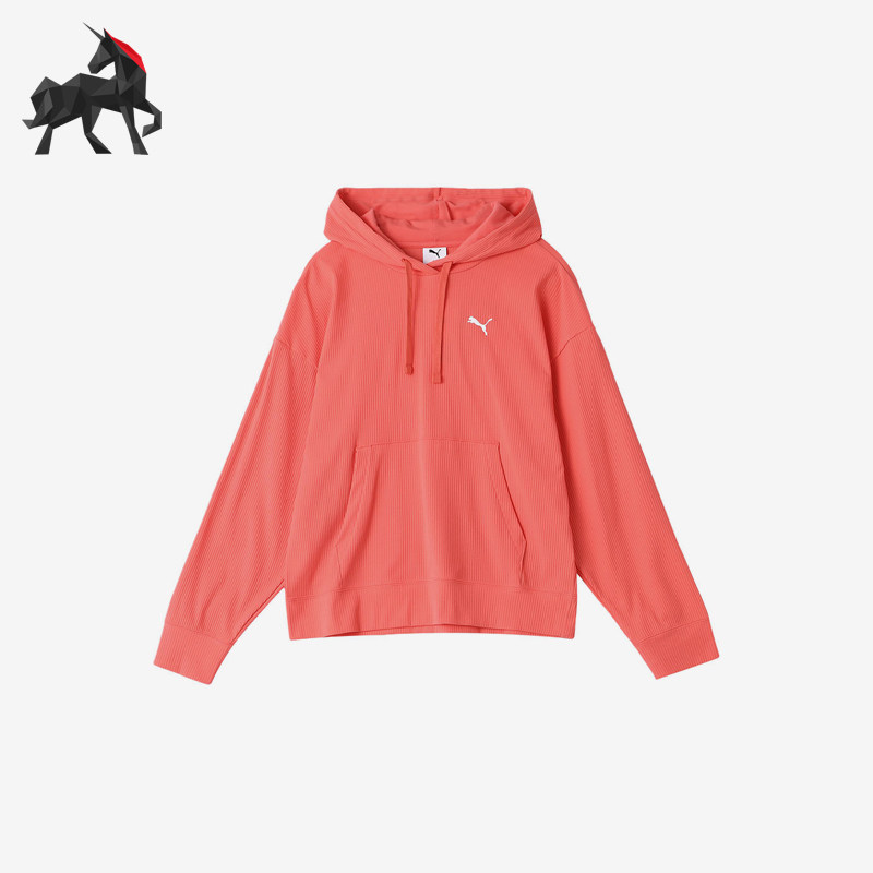 Puma/彪马正品女珊瑚粉连帽口袋保暖简约经典宽松卫衣690216-24