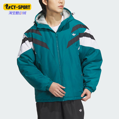 阿迪达斯男士连帽拼接保暖棉服