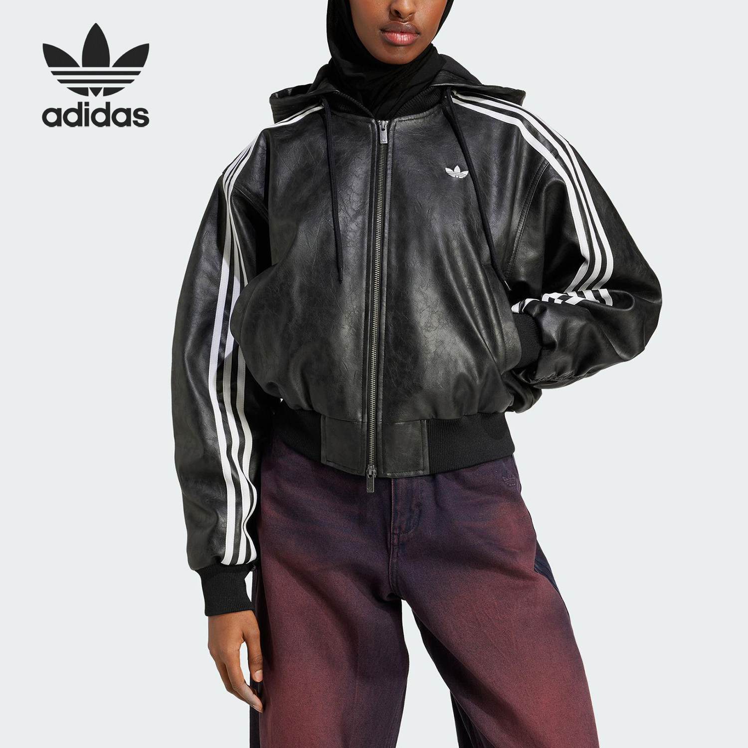 Adidas/阿迪达斯官方正品三叶草女士保暖运动休闲连帽棉服JX9220