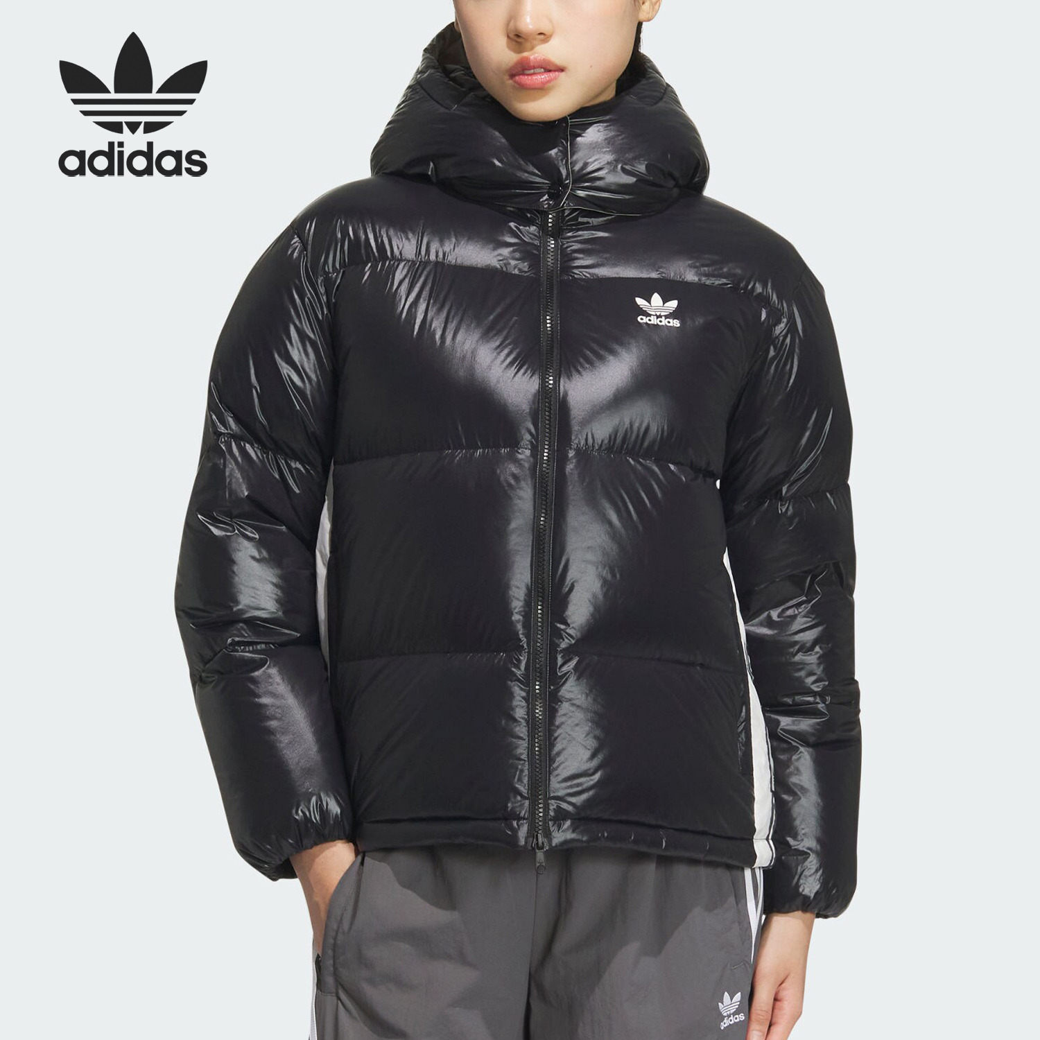 Adidas/阿迪达斯正品三叶草女士保暖运动连帽羽绒服JD3782