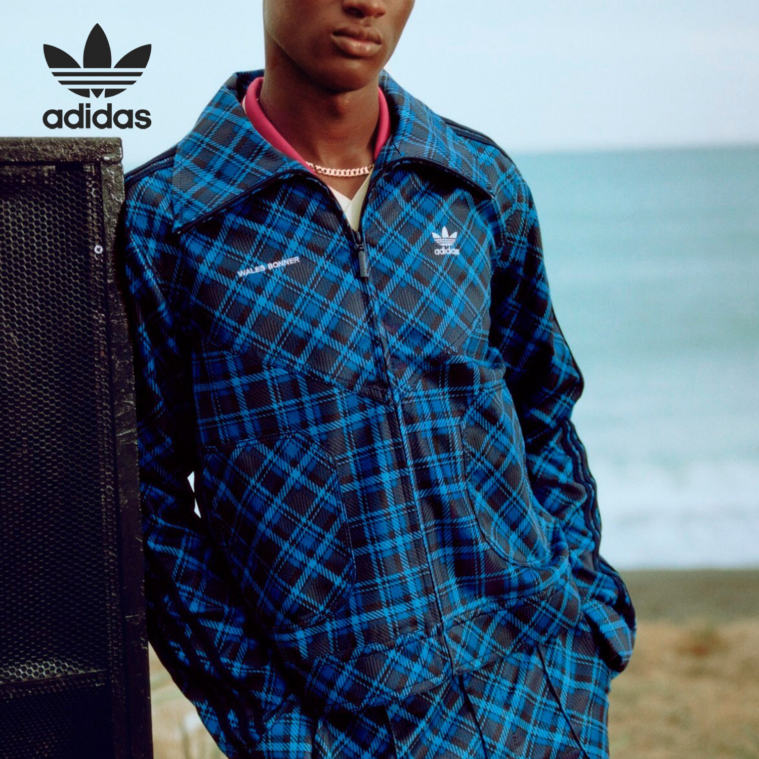 Adidas/阿迪达斯官方正品三叶草联名款男女格纹运动外套GU0750
