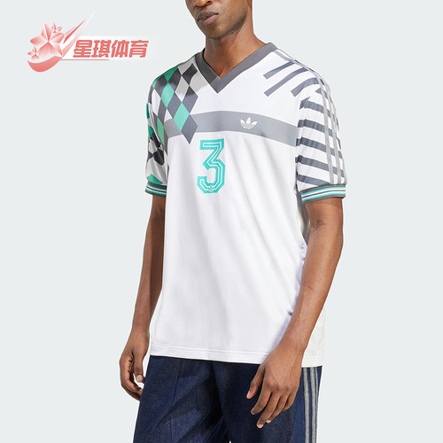 Adidas/阿迪达斯正品三叶草男士运动经典印花V领球衣短袖KD4870
