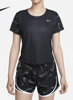 Nike/耐克正品2025秋季款女士跑步训练印花短袖FB4682-010