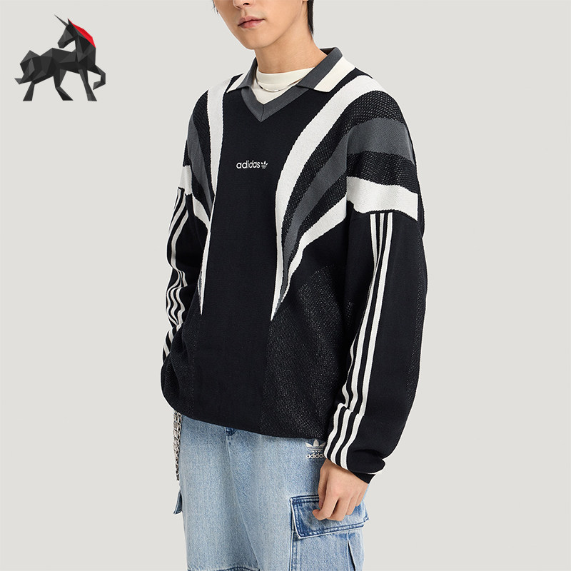 Adidas/阿迪达斯正品三叶草男士针织运动经典宽松套头毛衣KW2018