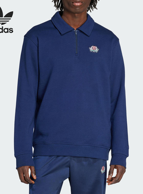 Adidas/阿迪达斯官方正品三叶草男士运动翻领套头日常卫衣JX8173