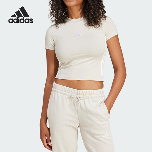 Adidas/阿迪达斯正品2025春夏新款女士经典针织修身短袖JE1247