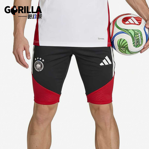 Adidas/阿迪达斯正品纯色松紧中腰直筒裤男经典黑红色短裤KB4481
