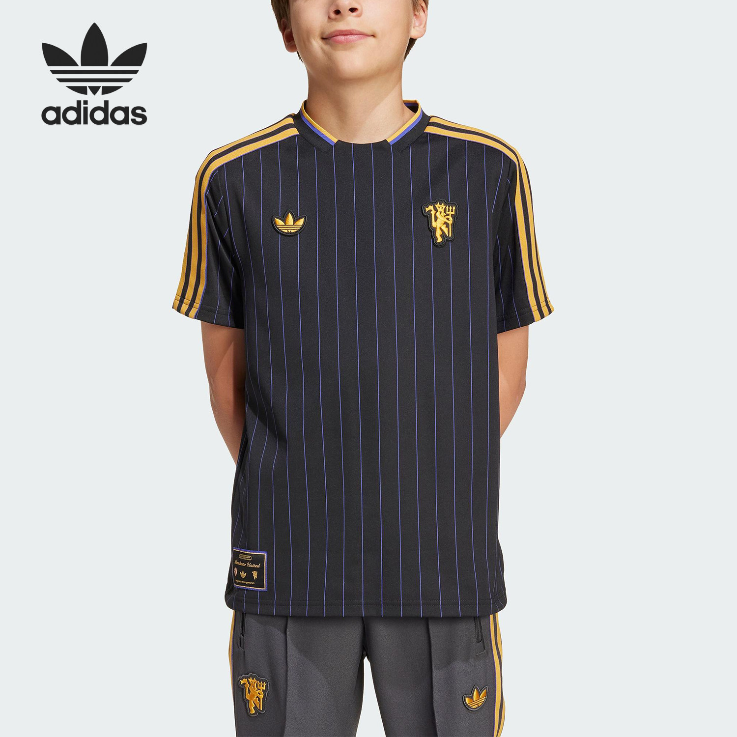 Adidas/阿迪达斯官方正品三叶草大童足球运动线条透气短袖JY1078