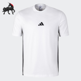 Adidas/阿迪达斯正品夏季新款男士条纹透气休闲圆领T恤JY8563