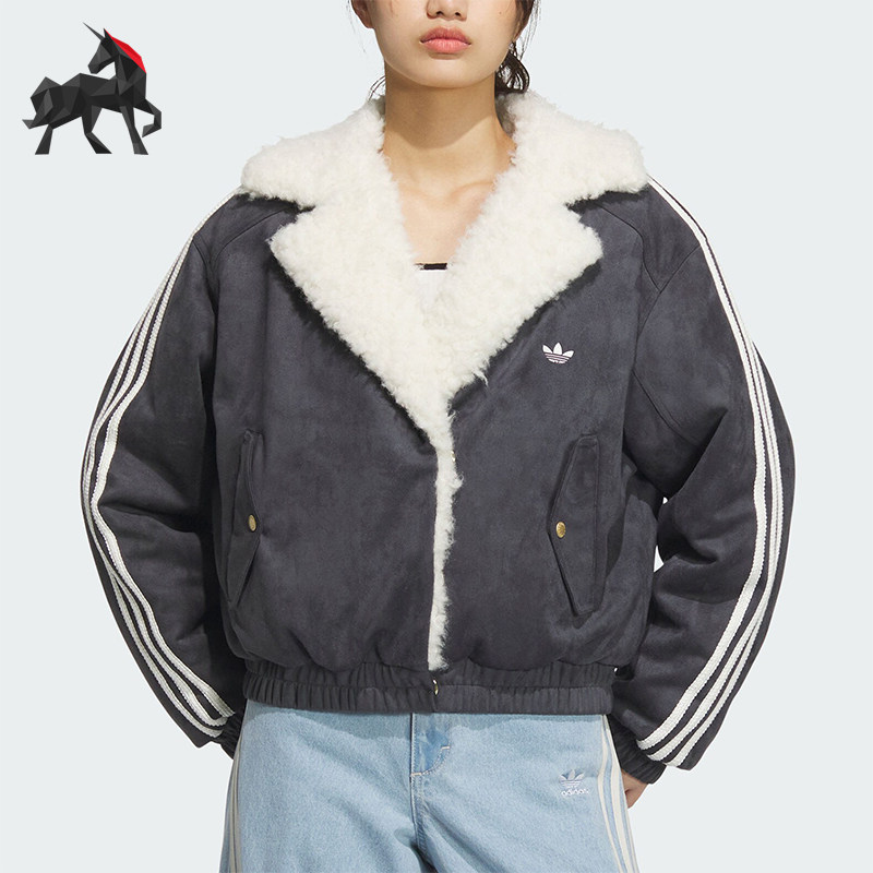 Adidas/阿迪达斯正品三叶草女士复古保暖运动翻领棉服JL8438