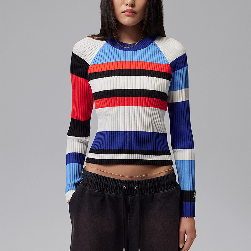 Nike/耐克正品JORDAN女士条纹针织圆领经典运动长袖T恤II7143-412