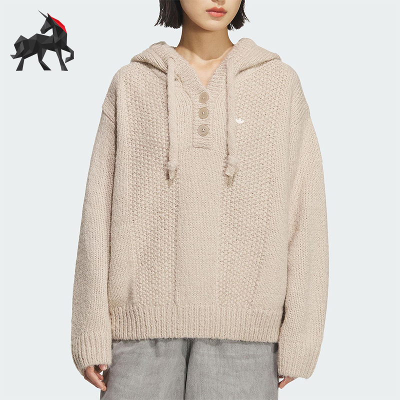 Adidas/阿迪达斯正品三叶草女士运动针织连帽日常套头衫KS5968