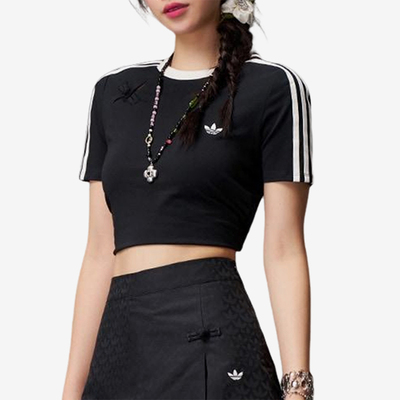 Adidas/阿迪达斯正品三叶草女士透气修身露脐三条纹短袖KC5851