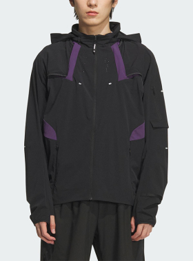 Adidas/阿迪达斯正品新款男黑紫色轻盈经典防风收纳夹克KF4924