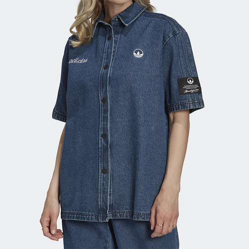 Adidas阿迪达斯女子牛仔短袖衬衫