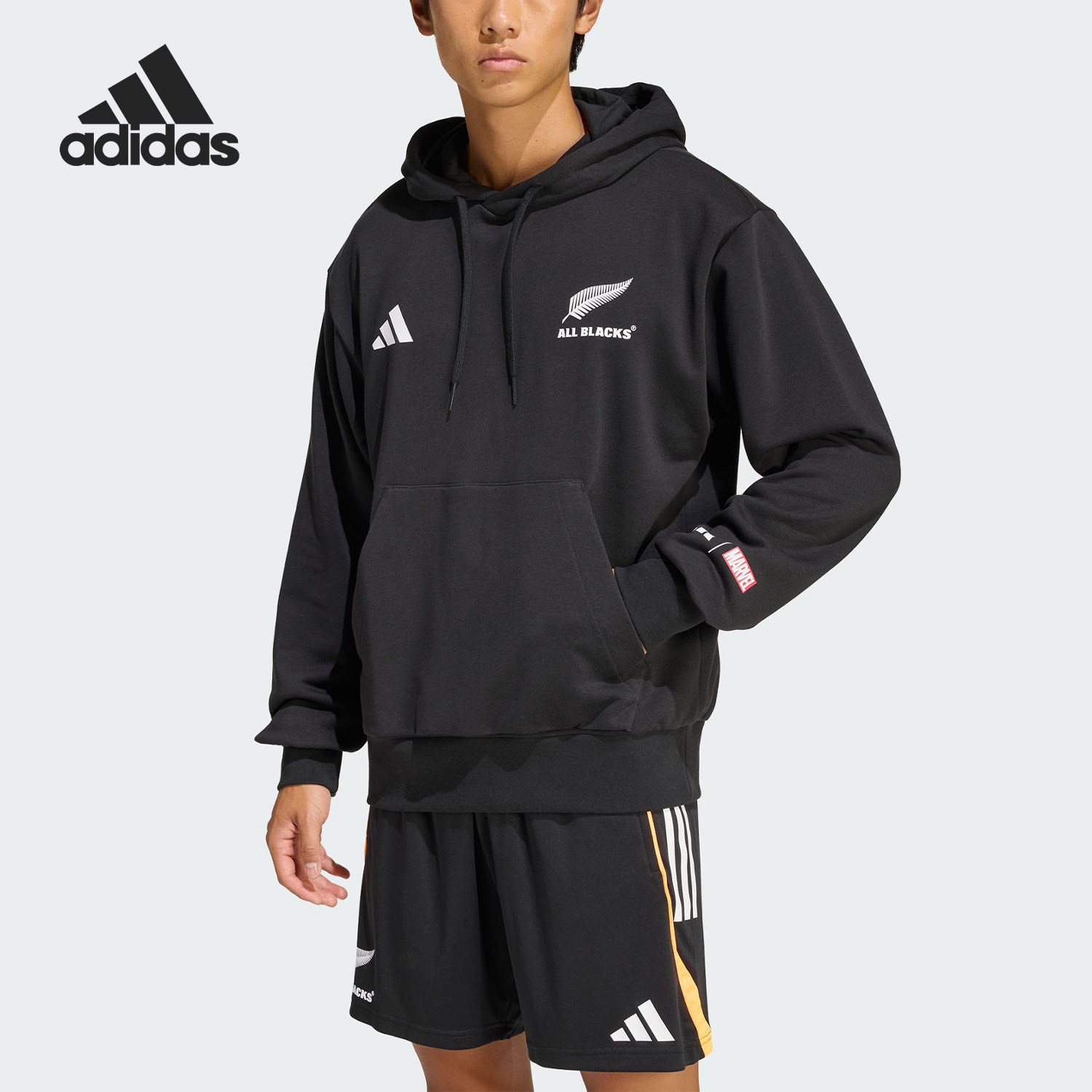 Adidas/阿迪达斯正品新款男黑色橄榄球亲肤连帽经典卫衣JY3452
