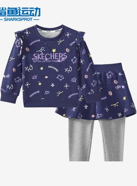 Skechers/斯凯奇正品秋季女童运动休闲长袖短裙长裤套装 L322G012
