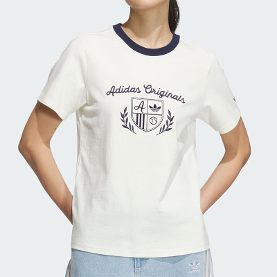 Adidas/阿迪达斯正品三叶草女士经典复古印花运动短袖T恤JM8009