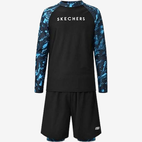 Skechers斯凯奇正品儿童款复古运动风透气速干长袖T恤YY224M001-2