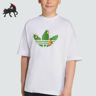 三叶草大童套头图案透气休闲针织短袖 JW5326 阿迪达斯正品 Adidas