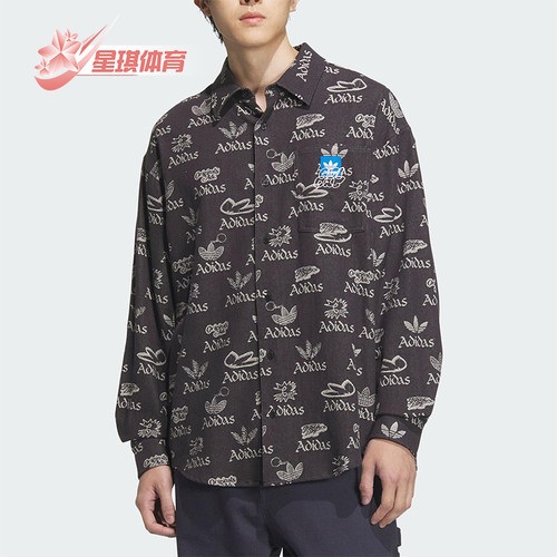 Adidas/阿迪达斯正品三叶草男士经典透气运动休闲印花衬衫JN1663
